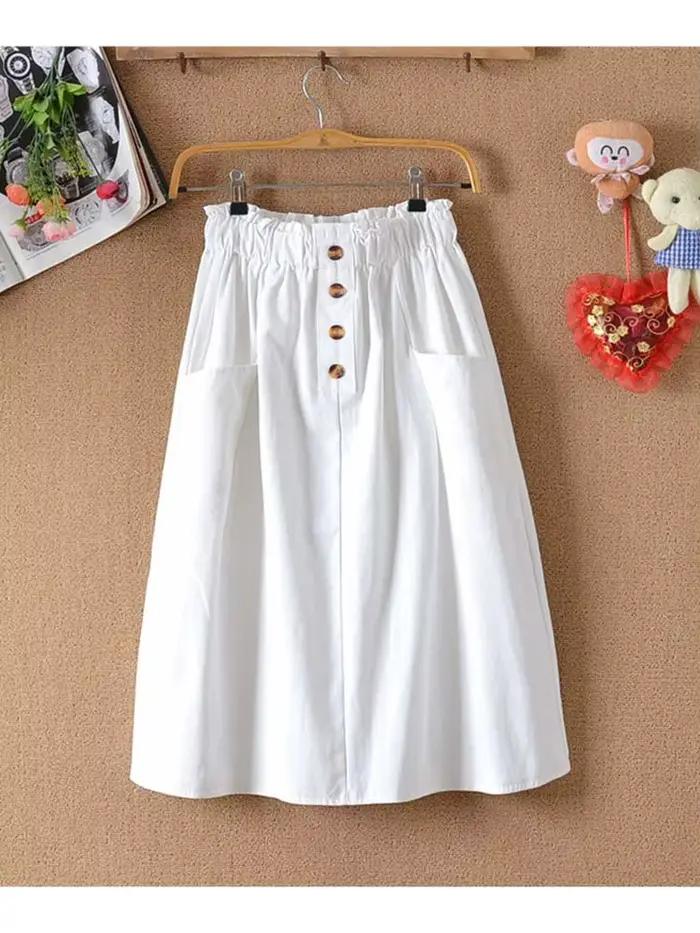 Jupe mi-longue taille haute A-Line avec poche pour femmes, jupes décontractées monochromes pour fill