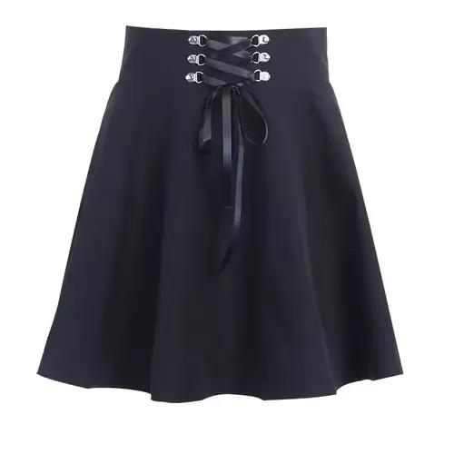 Femmes basique polyvalent évasé décontracté Mini jupe patineuse taille haute école Goth Punk jupe no
