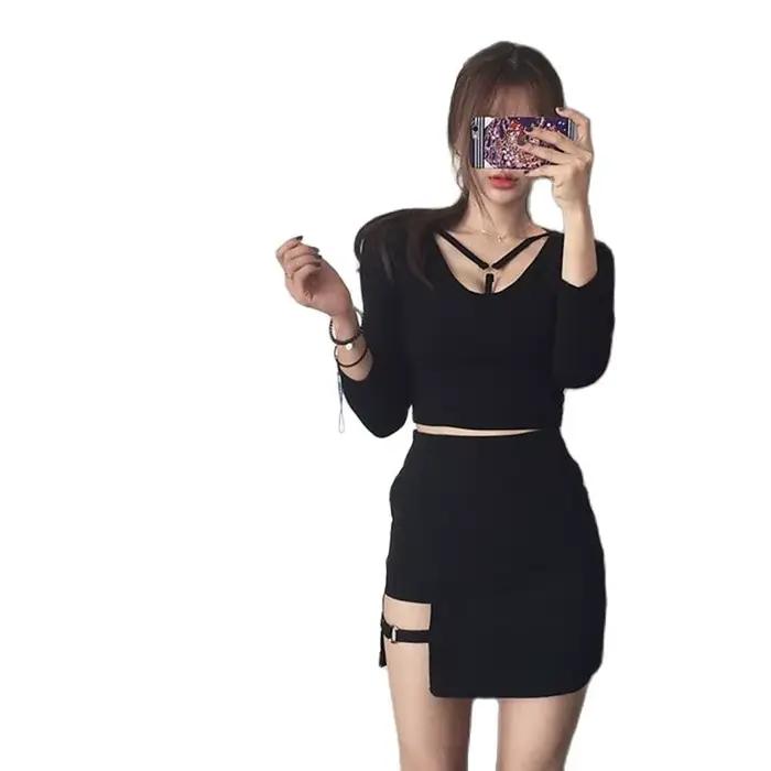 Mini jupe crayon de style coréen pour femmes, jupes noires GT Hip, ourlet irrégulier, micro, sexy, m