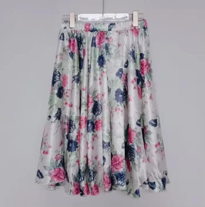 Jupe fine en satin sexy pour femme, imprimé floral, taille haute, coupe ample, longueur 60 cm, colle
