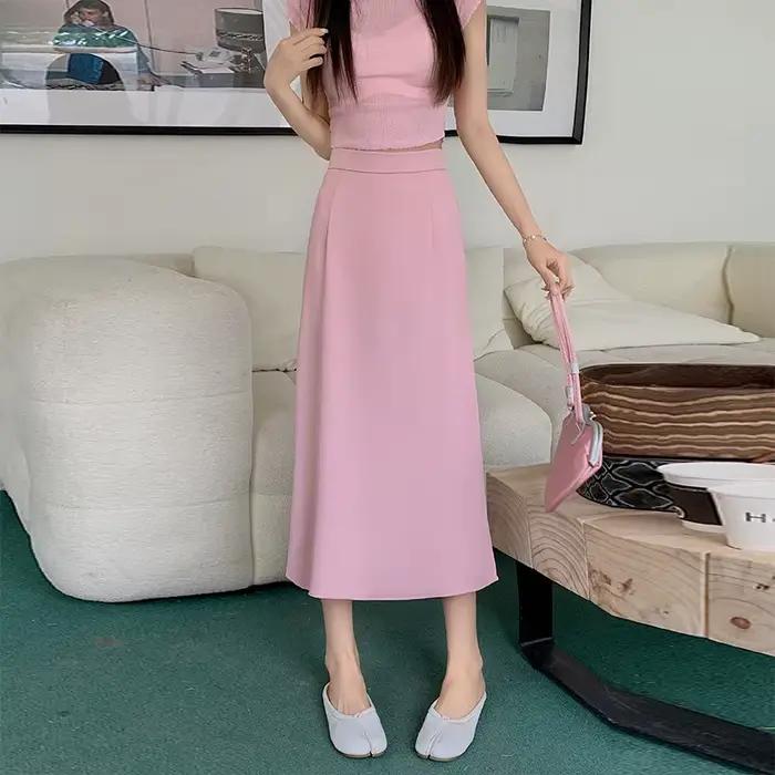 Jupe midi taille haute évasée pour femmes grandes tailles, style tailleur élégant, mi-longue, tendan