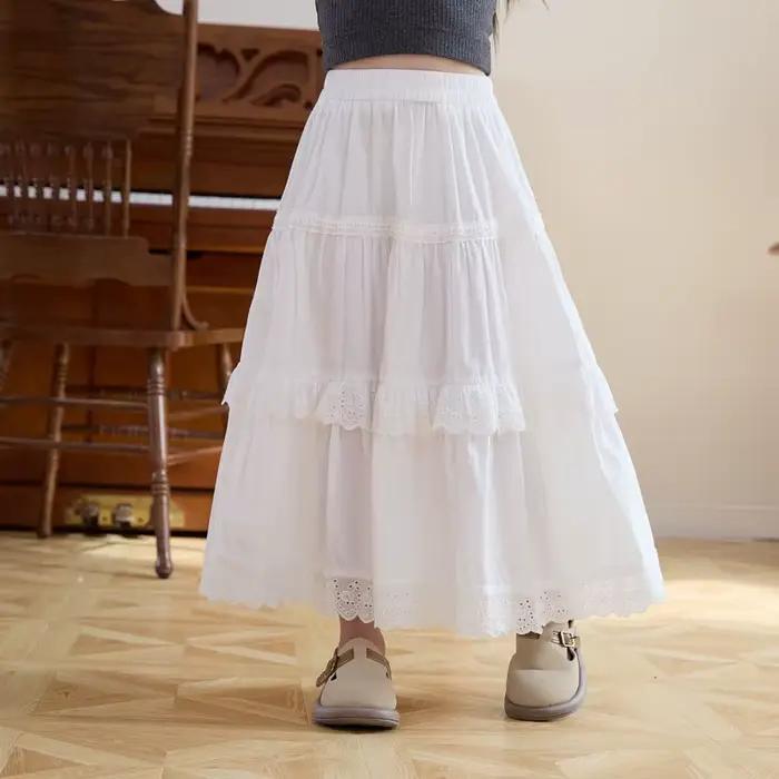 6980 jupe pour enfants 2025 printemps et automne bébé fille jupe blanche longue taille haute gâteau 