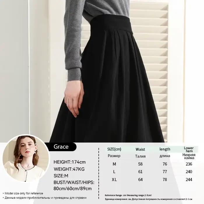 Je crois vous jupe noire en laine pour femmes automne hiver taille élastique polyvalente grande bala