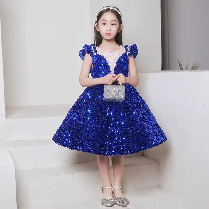 Robe longue princesse à paillettes pour filles, robe de soirée élégante, robe de baptême pour enfant