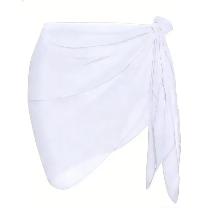 Jupe de plage d'été pour femme, couleur unie, courte, en mousseline, légère, style écharpe, pour mai