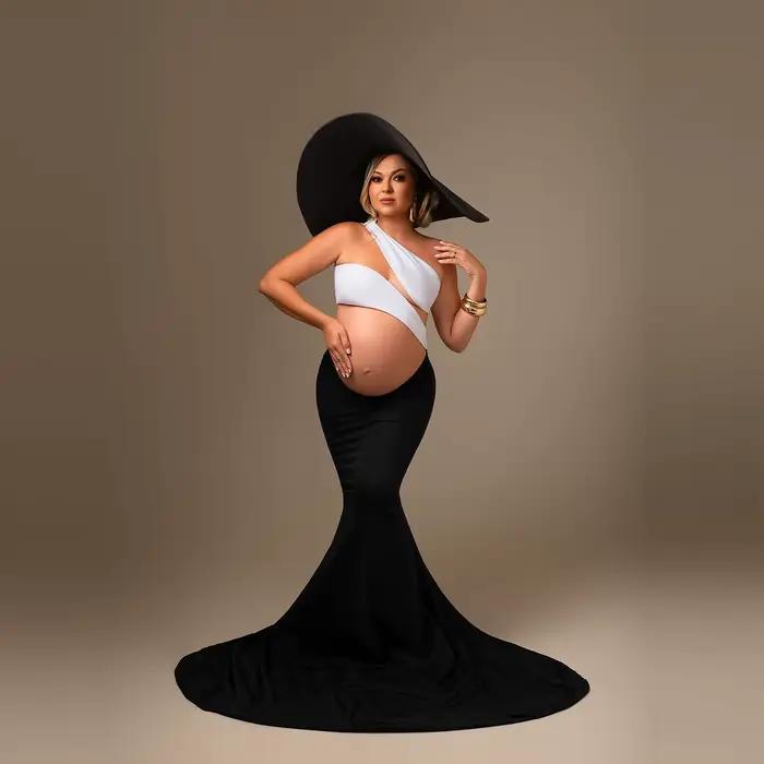 Jupe noire ajustée avec longue traîne pour femmes enceintes, jupes de photographie de maternité, gra