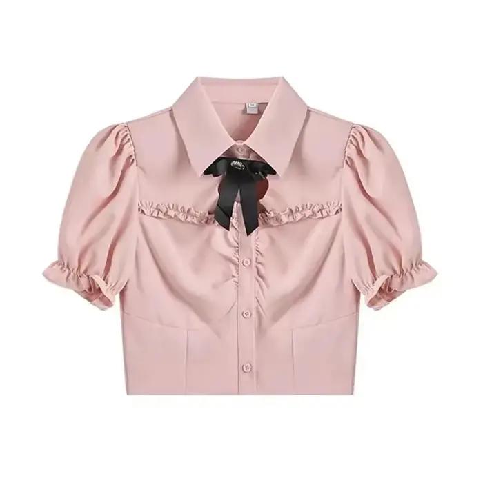 Ensemble jupe d'été pour filles, rose, doux amour, chemise à manches courtes, taille haute, Mini jup