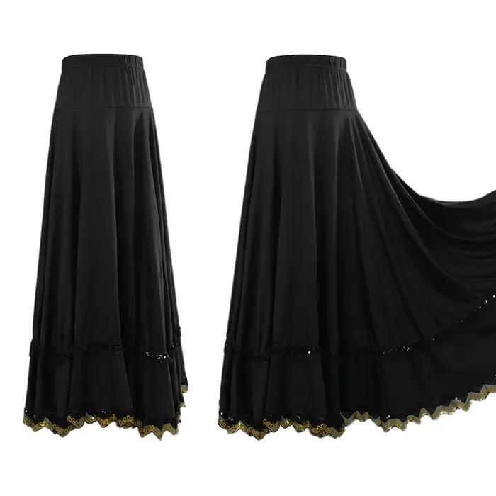 Femmes jupe de danse Flamenco cercle complet taille haute à volants jupes Maxi ventre carré danse de