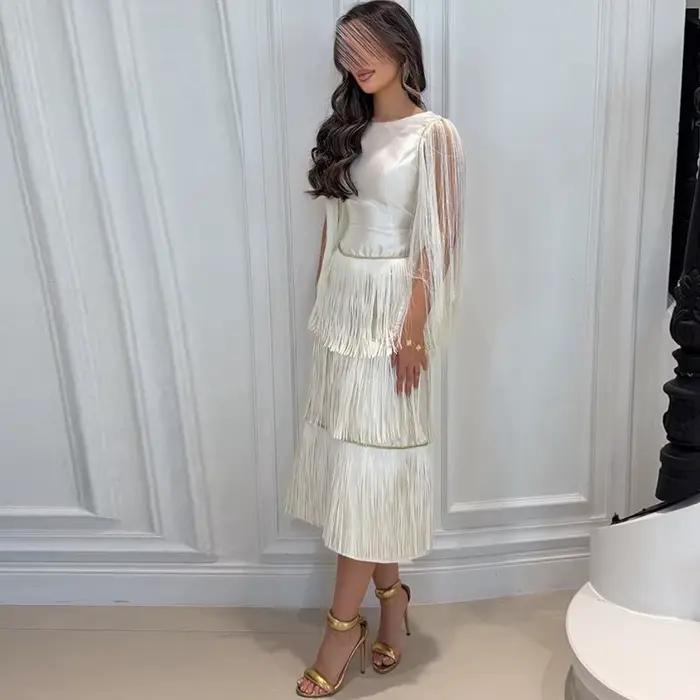 Robe de soirée élégante en satin blanc, col rond, robes de bal personnalisées, sans manches, avec po