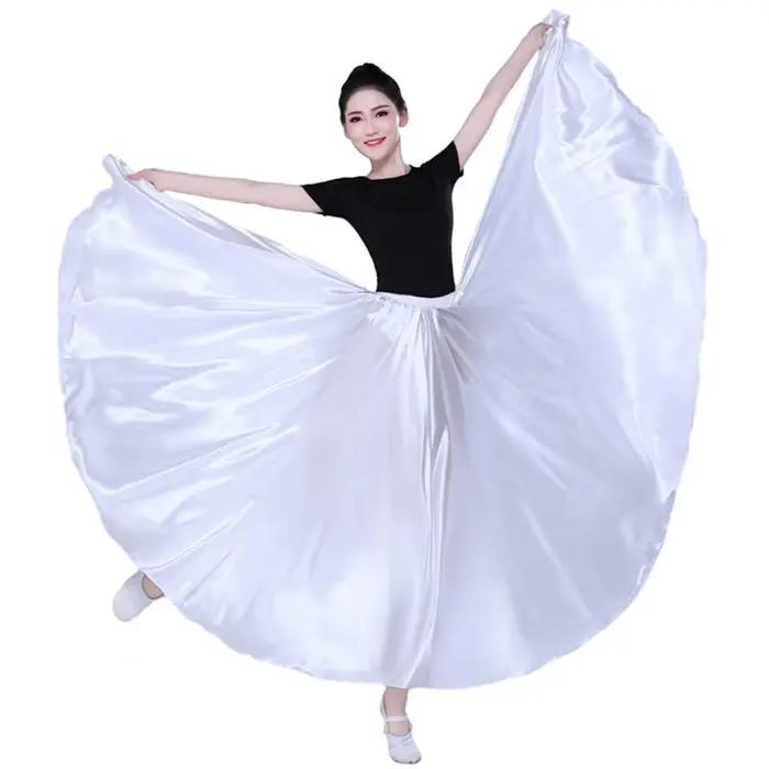 Jupe longue espagnole plissée en Satin à grand ourlet pour femmes, jupe de Performance, taille haute