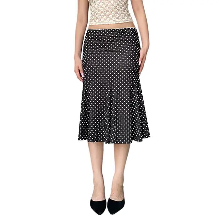 Jupes mi-longues pour femmes, imprimé à pois, taille basse, jupes décontractées, mode printemps été 