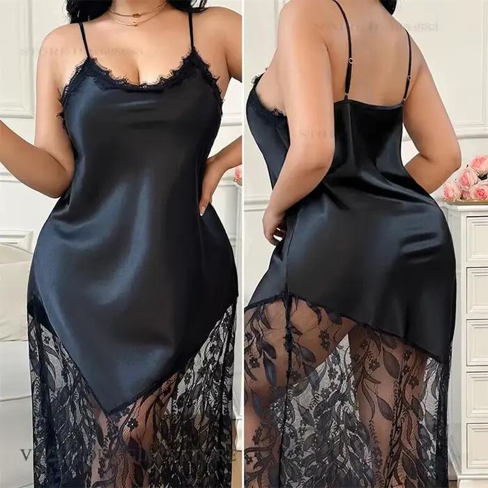 Grande Taille 3XL-5XL Robe de Nuit Longue d'Été pour Femme, Vêtement de Nuit, Robe d'Intérieur Sexy 