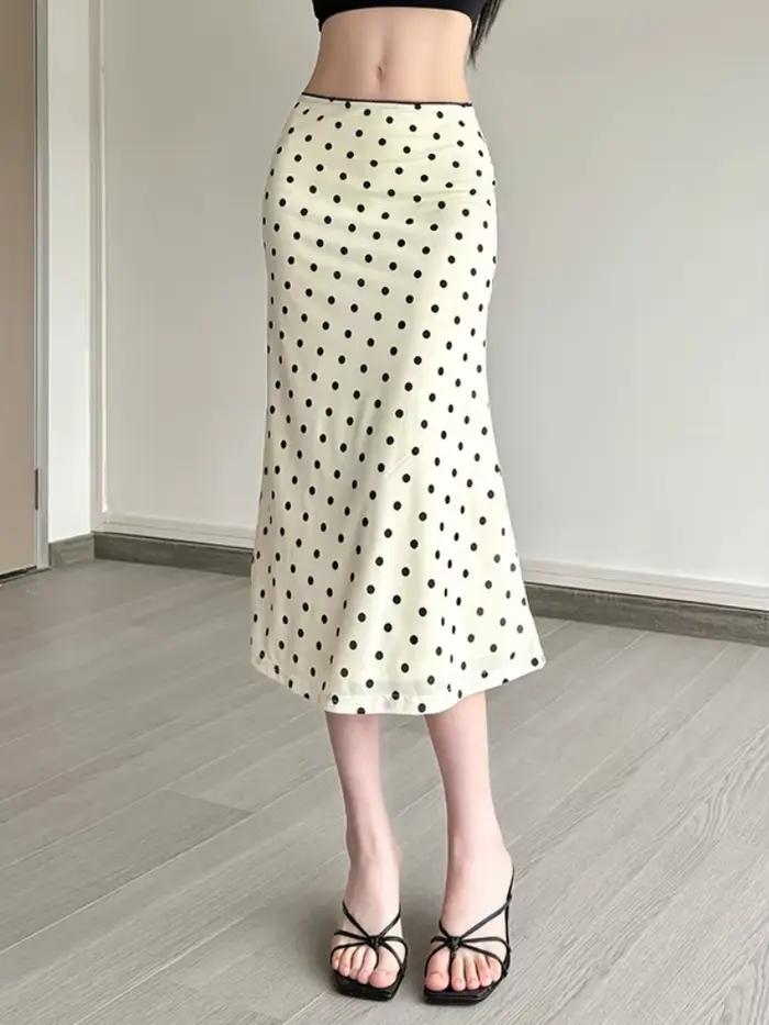 Jupes longues imprimées à pois pour femmes, Streetwear, taille haute, vêtements Y2k, moulante, robe 
