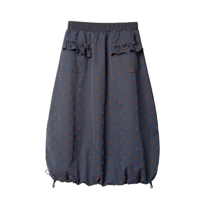 Jupe lanterne à pois en velours, élastique - Conception de poche à la taille, trajet rétro, artistiq