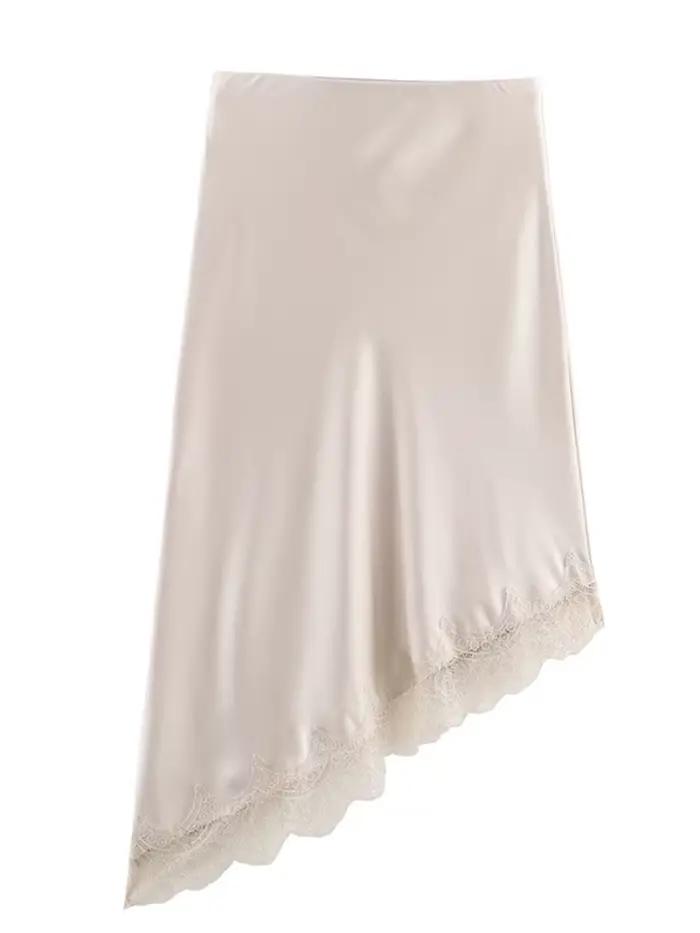 Jupes longues élégantes pour femmes, taille haute, coupe ajustée, asymétriques, en dentelle, mi-long