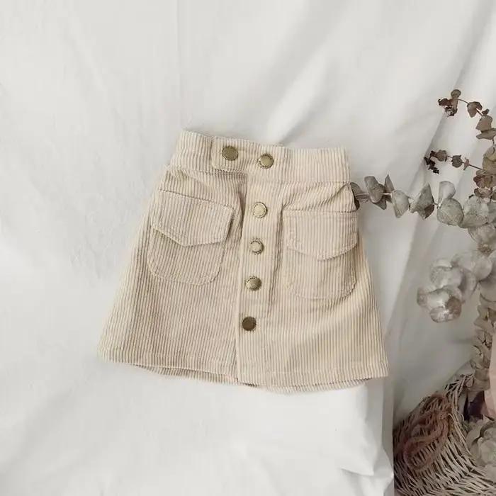 Jupe en velours côtelé pour fille – Mini jupe trapèze de couleur unie douce pour l'automne et l'hive