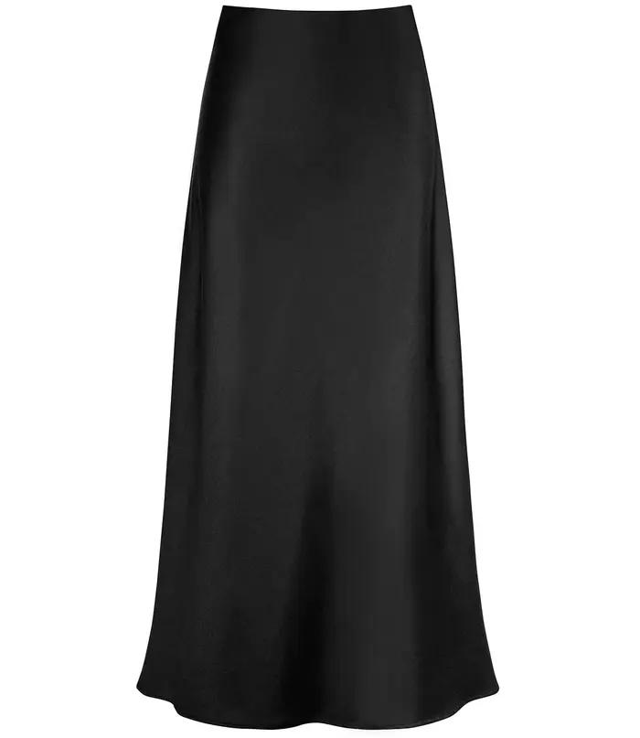 2025 jupes élégantes en Satin de fausse soie pour femmes, taille haute, ligne a, bureau, couleur uni