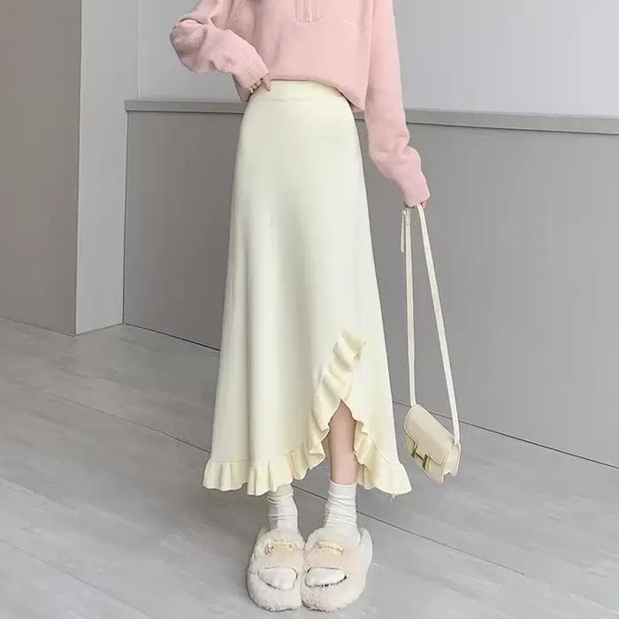 Jupe mi-longue pour femme, taille haute, coupe trapèze, fendue, style queue de poisson, collection a