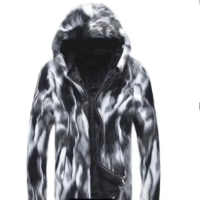 Veste en Fourrure pour Homme, Chaude et Décontractée, Courte, à Capuche, Fermeture Éclair, pour l'Hi
