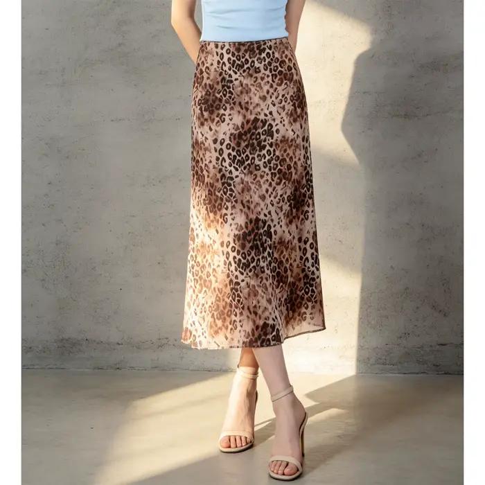 Jupe en mousseline de soie à imprimé léopard pour femme, nouveau design d'été, taille haute, amincis