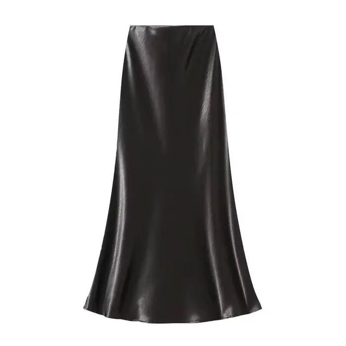 Jupe longue en Satin pour femmes, tendance, élégante, taille haute, couleur unie, luxe, été, 2025