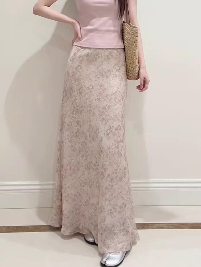 Jupes longues florales pour femmes, élégantes et décontractées, taille haute, style chic et doux, pa