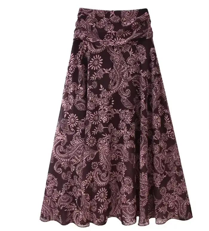 Jupe évasée imprimée à la mode pour femmes, jupe taille haute à imprimé Paisley, jupe longue fluide,
