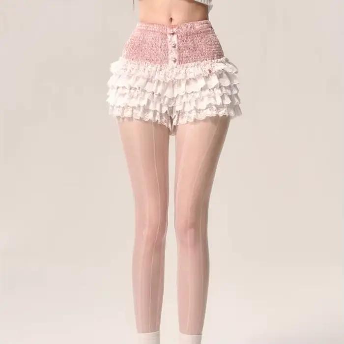 Jupe courte en dentelle rose et blanche, style français, printemps et été, nouvelle collection, jupe
