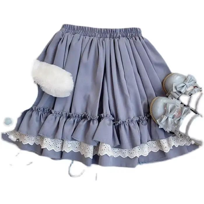 Kawaii dentelle Lolita jupe femmes Y2K Harajuku Mini jupe plissée décontractée Vintage à volants Pat