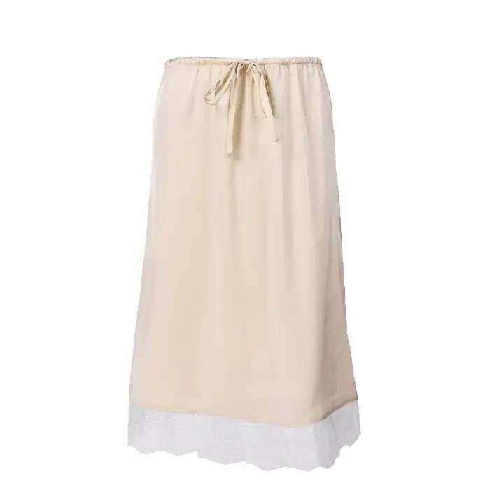 Jupe à bordure en dentelle pour femme, taille haute, patchwork uni, élégante et chic, idéale pour l'