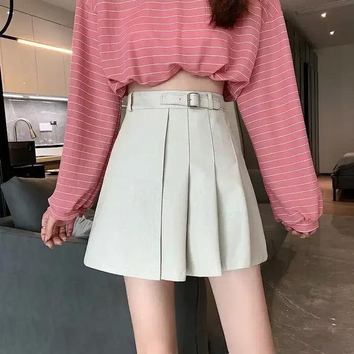 Nouvelle jupe en similicuir 2025 pour femme, style coréen, en PU uni noir/blanc, taille haute