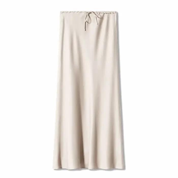 Nouvelle jupe longue pour femme, élégante, en satin soyeux, taille haute, style A-line, décontractée