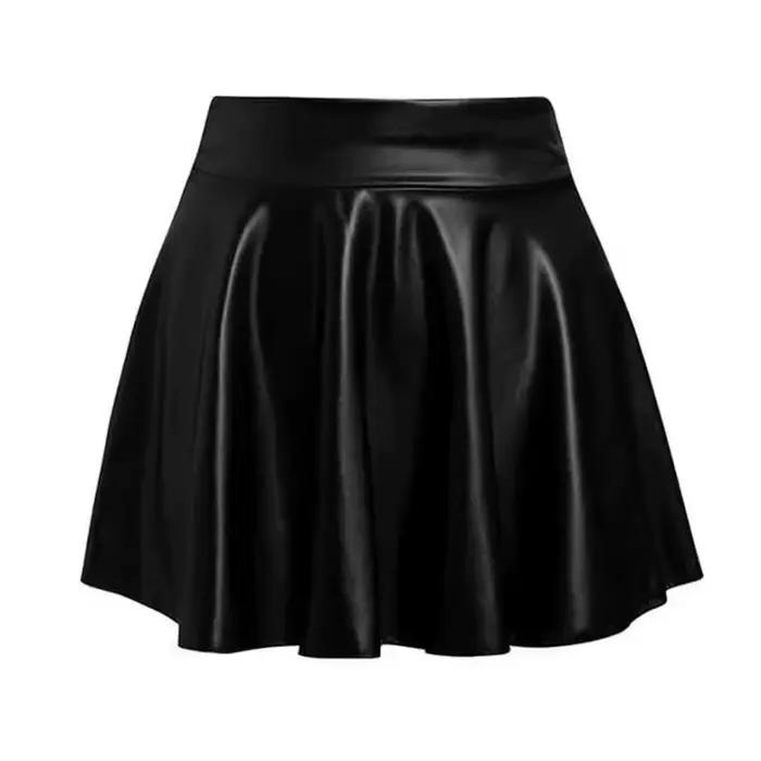 Mini jupe courte élastique polyvalente pour femmes, jupes en Faux cuir, taille haute pour patineuse,