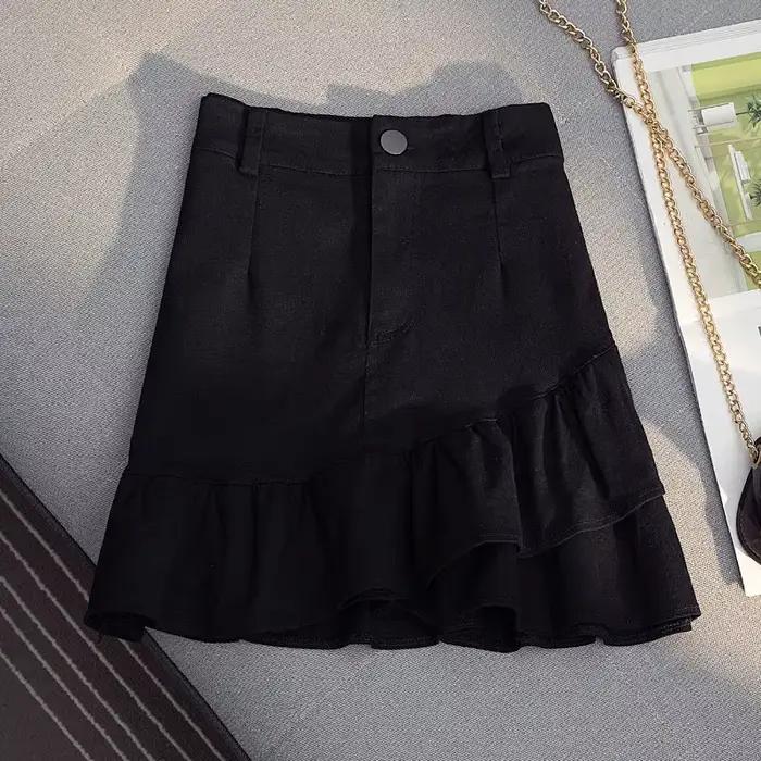 Jupes en jean décontractées pour femme, nouvelle collection été, couleur unie, à volants irréguliers