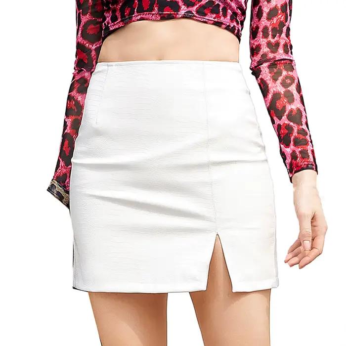Mini-jupe moulante sexy pour femme en similicuir PU motif crocodile, à fente latérale, taille haute,