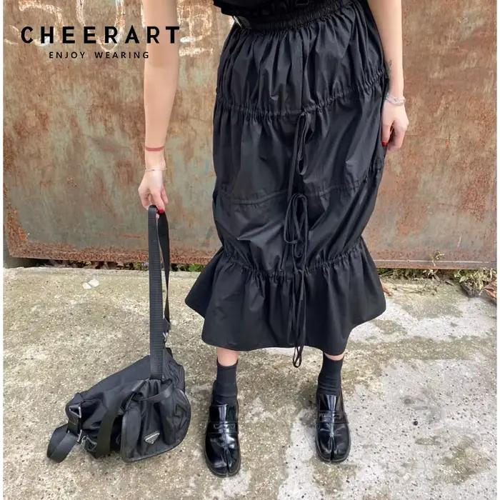 CHEERART – jupe taille haute avec ceinture en cuir pour femmes, mode automne, 2021