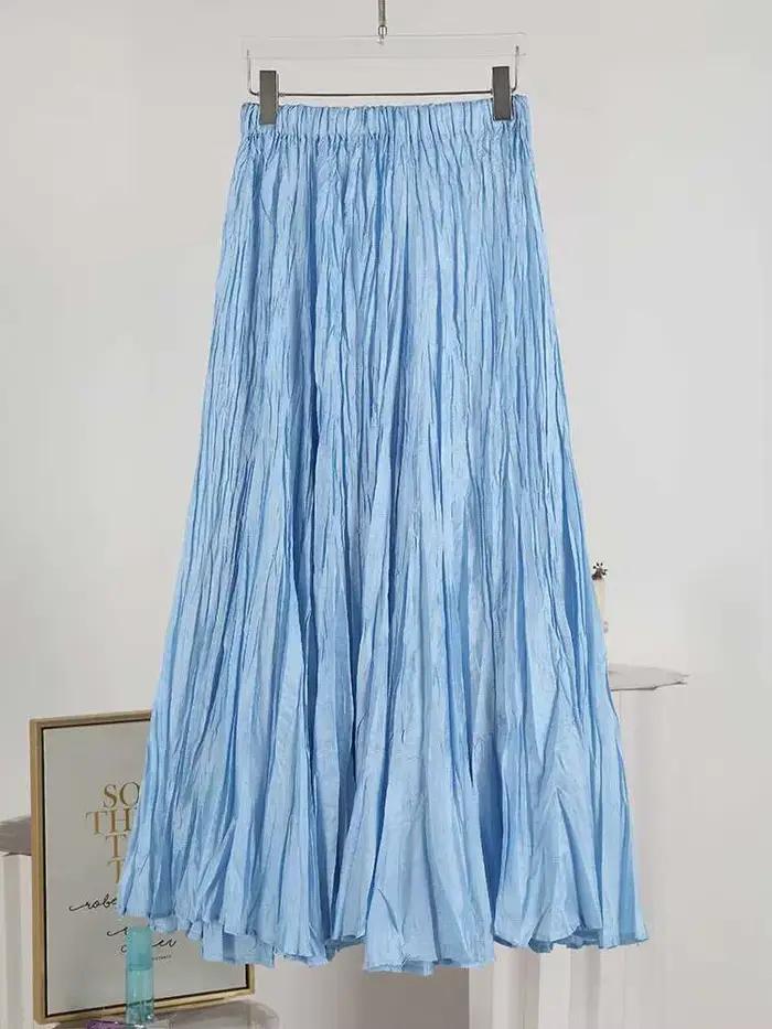 LANMREM-Jupes longues plissées pour femmes, taille haute élastique, couleur unie, vêtements de fête 