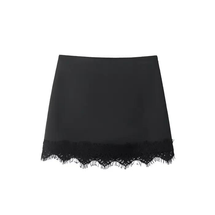 Jupe midi femme avec ourlet en dentelle, nouvelle collection Printemps-Été 2026, mode unie, taille m