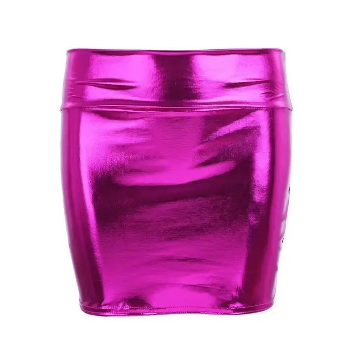 NOUVELLE Mini-jupe moulante métallique en similicuir PU, élastique, pour soirée, effet sculptant, ul