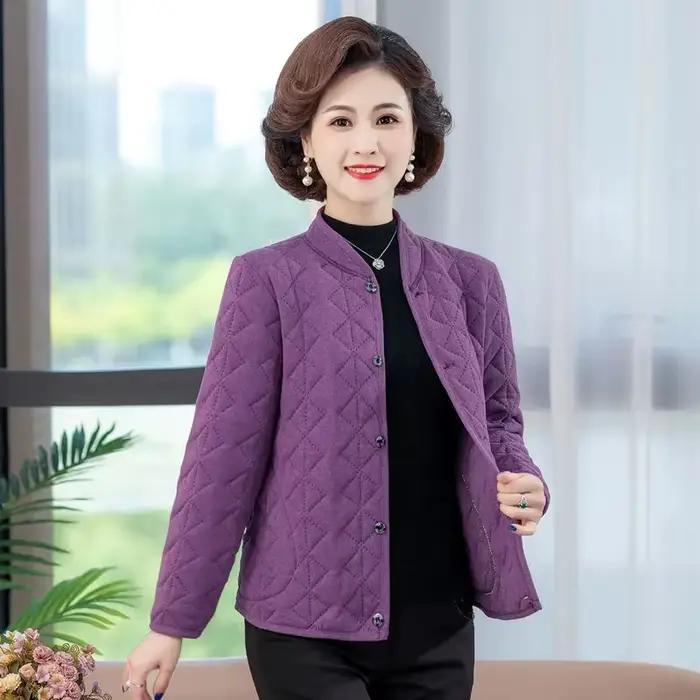 Veste courte en coton à boutonnage simple pour mère d'âge moyen, manteau mince, manches longues, cha