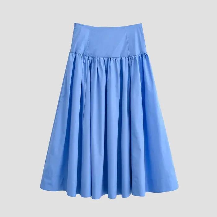 YENKYE Nouvelle jupe plissée bleue taille haute évasée pour femme, collection Printemps-Été 2026