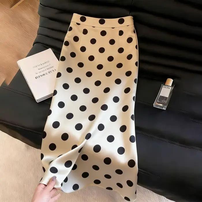 Jupe à pois abricot pour femme, nouvelle collection printemps-été 2026, taille haute, coupe ample, é