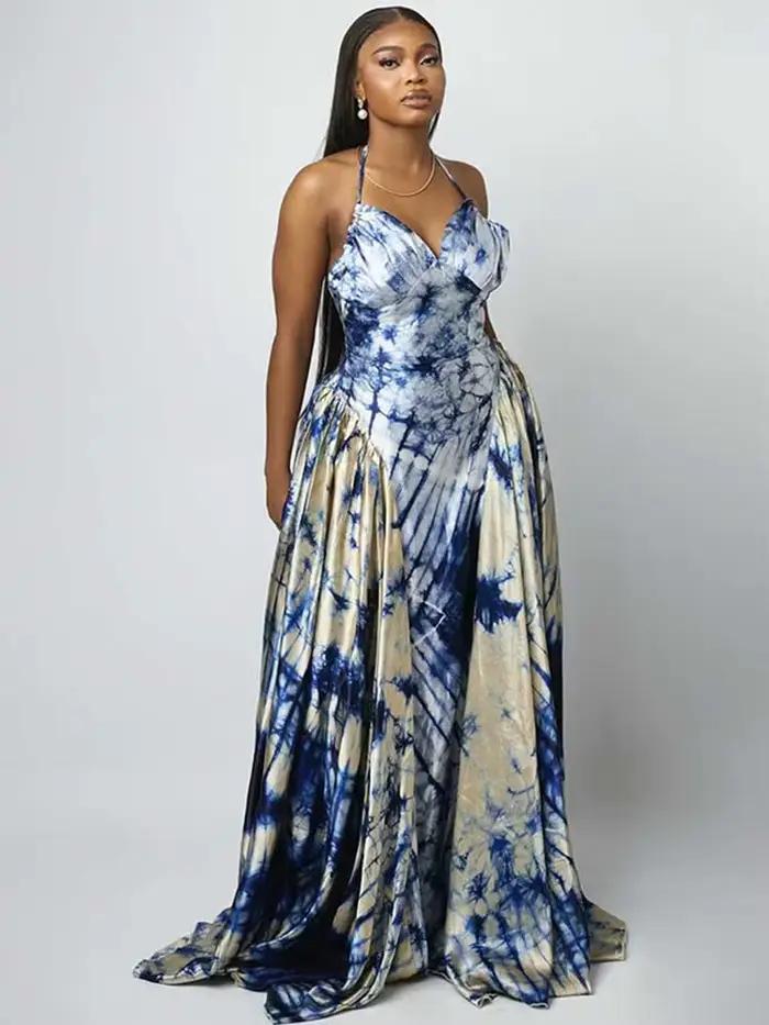 Robe longue à col licou pour femmes, tenue de soirée élégante de luxe, Vintage, amincissante, imprim