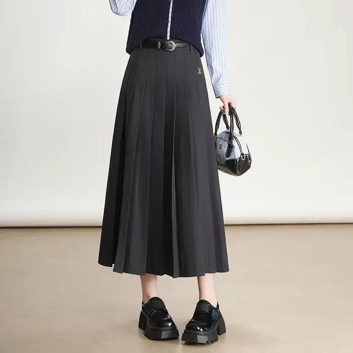 LOUISYAO Jupe plissée brodée simple, collection automne 2025, élégante, couleur unie, texturée, coup