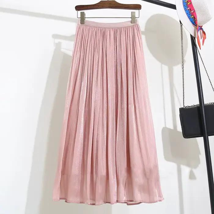 Jupe trapèze brillante pour femmes, couleur unie, taille haute, Style Paris français, élégante, asym