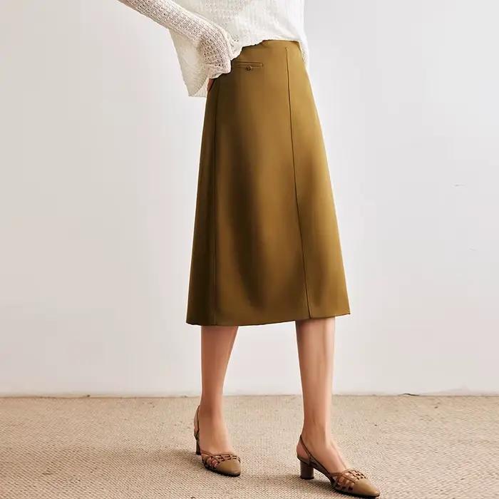 Jupe crayon droite taille haute unie OLrain pour femme, nouvelle collection automne 2026, idéale pou