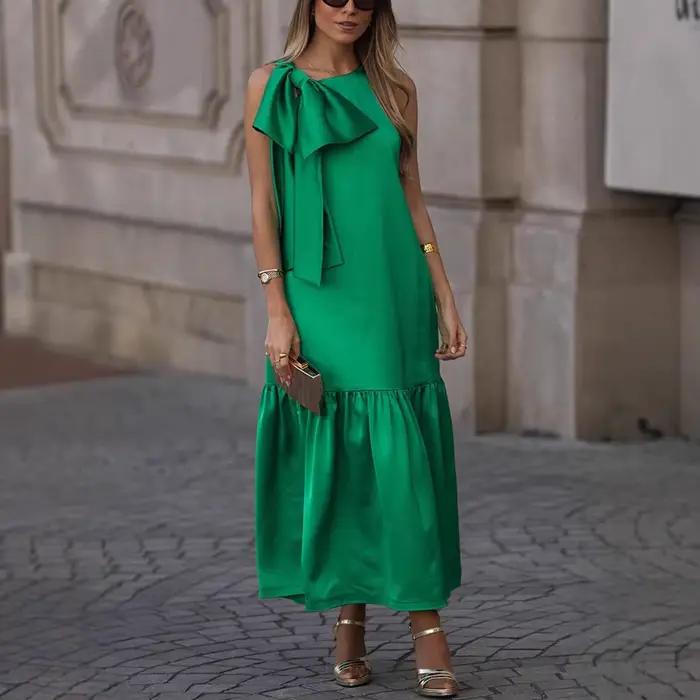 Robe longue à volants pour femmes, élégante, Sexy, ample, sans manches, pour Cocktail, invité, robe 