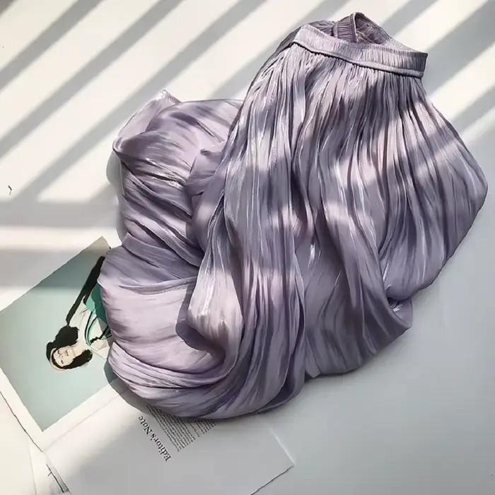 Jupe mi-longue vintage brillante et soyeuse pour femme, tenue élégante et décontractée, tissu audipl