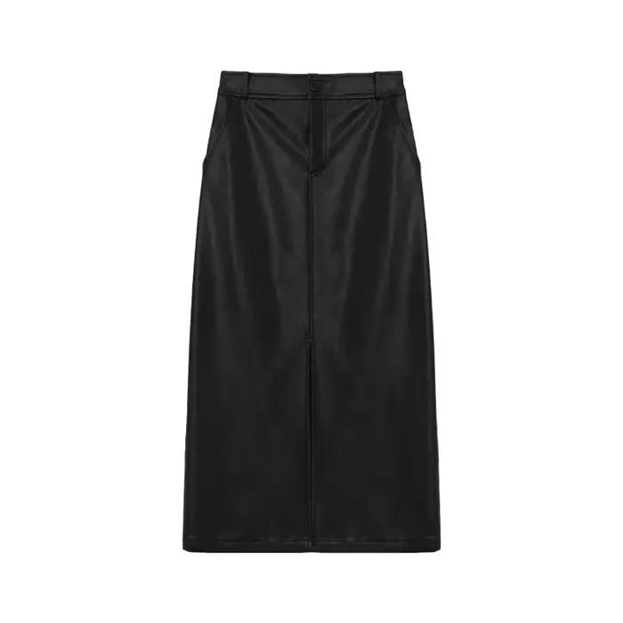 Jupe en similicuir PU fendue sur le devant, nouvelle collection Printemps-Automne 2026, mi-longue, é