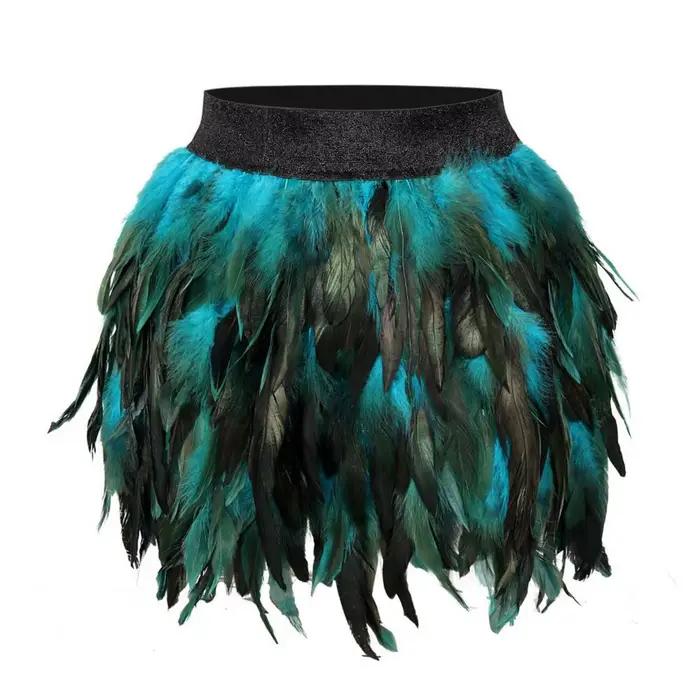 Mini-jupe élastique taille mi-haute en fausse plume pour femme, idéale pour le Mardi Gras, les festi